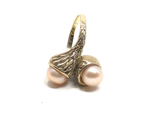 9ct gold double pearl ring weight 4.8g 