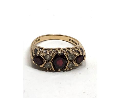 9ct Gold vintage garnet &amp; crystal dress ring (3.9g) 