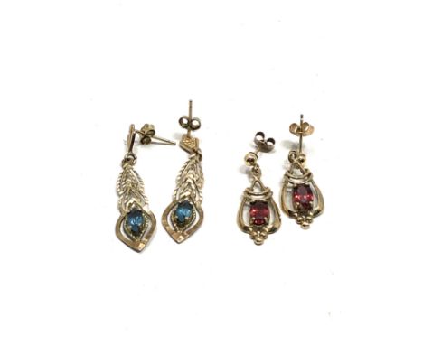 2 x 9ct gold vintage stone set  drop earrings inc. garnet &amp; topaz (3.3g) 