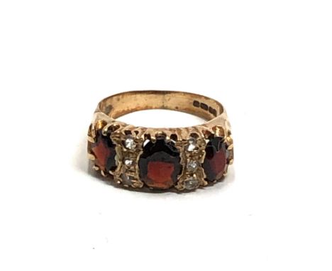 9ct Gold vintage garnet &amp; clear stone  dress ring (4.2g) 