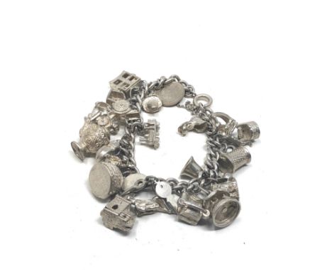 Vintage silver charm bracelet weight 75g 