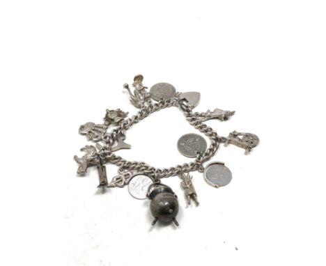 Vintage silver charm bracelet weight 44g 