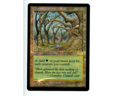 This lot contains the iconic judge foil Gaea's Cradle in light play condition. This card comes from the collection of a forme