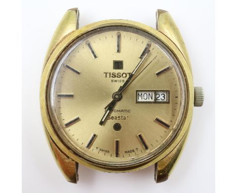 TISSOT: gold plated Seastar day date gents wristwatch head, working at lotting. UK P&amp;P Group 1 (£16+VAT for the first lot