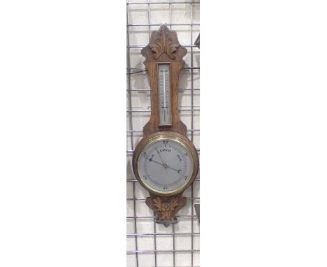 Large oak barometer/thermometer with silver presentation plaque to a retiring policeman 1929. UK P&amp;P Group 3 (£30+VAT for