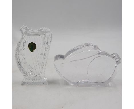 Orrefors glass rabbit and a Waterford Crystal harp. UK P&amp;P Group 2 (£20+VAT for the first lot and £4+VAT for subsequent l