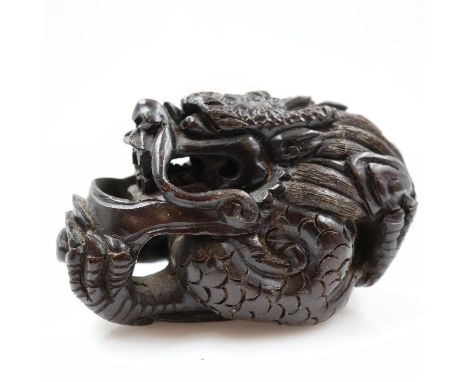 Japanese signed hardwood netsuke of a dragon, L: 18mm. UK P&amp;P Group 1 (£16+VAT for the first lot and £2+VAT for subsequen