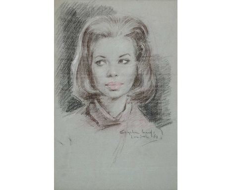 ⊕ PORTRAIT OF SHEENA MCKENZIE HUNTER signed and dated Stephen Ward, London 1962 lower rightcharcoal and coloured pastels on p