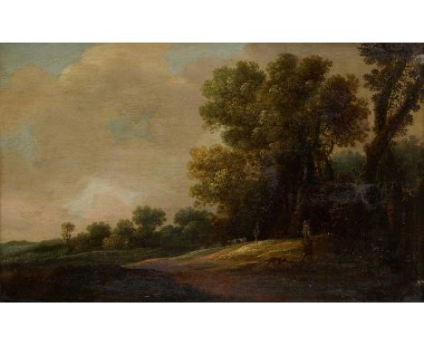 MAN AND HIS DOG IN A RURAL LANDSCAPEoil on panel28 x 41.5cm; 11 x 16 1/4in38 x 52.5cm; 15 x 20 3/4in (framed)Property from a 