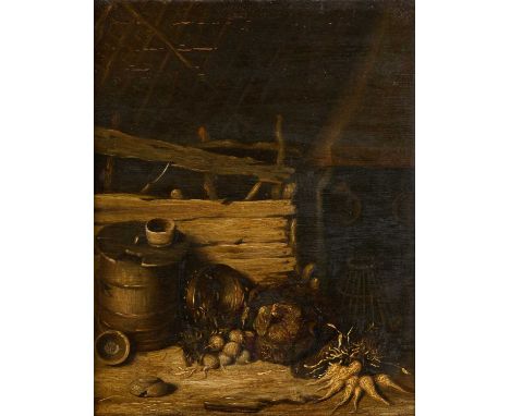 STILL LIFE OF A BARN INTERIORoil on panel28.5 x 22.5cm; 11 x 8 1/2in43.5 x 37.5cm; 17 x 14 1/2in (framed)Property from a Priv