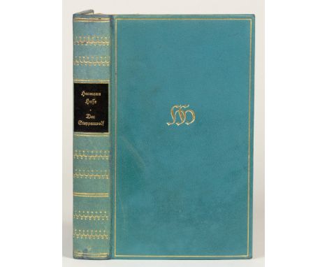 Hermann Hesse. Der Steppenwolf. Berlin, S. Fischer 1927. Türkisfarbener Originalkalblederband mit schwarzem Rückenschild und 