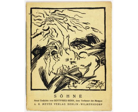 Gottfried Benn. Söhne. Neue Gedichte. Berlin, A. R. Meyer [1913]. Originalbroschur mit Titelillustration von Ludwig Meidner.E