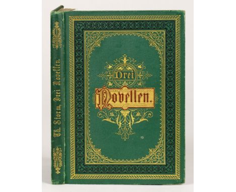 Theodor Storm. Drei Novellen. Zweite Auflage. Berlin, Gebrüder Paetel 1878. Grüner Originalleinenband mit Schnittvergoldung, 
