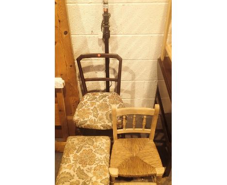 Two vintage chairs a stool and a metal standard lamp. Not available for in-house P&amp;P, contact Paul O'Hea at Mailboxes on 