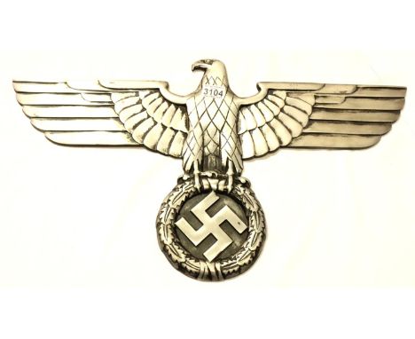 An NSDAP Railway eagle, large reproduction in cast metal, having threaded holes for mounting verso, wingspan 70 cm. P&amp;P G