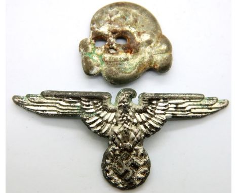 WWII German Waffen SS cap eagle and deaths head skull. P&amp;P Group 1 (£14+VAT for the first lot and £1+VAT for subsequent l