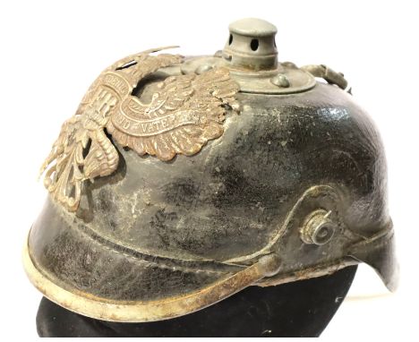 WWI Imperial German Prussian M15 Pickelhaube, lacking spike. P&amp;P Group 2 (£18+VAT for the first lot and £3+VAT for subseq