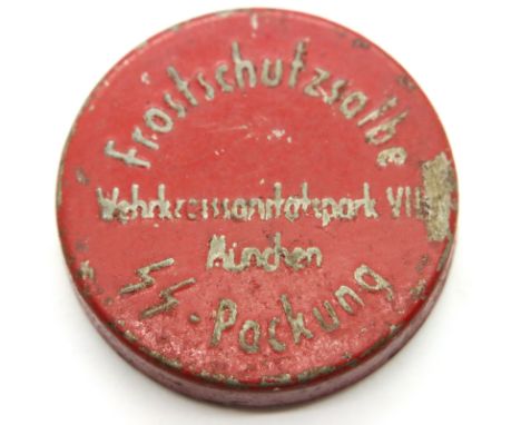 German WWII Waffen SS Special Rations anti frostbite lip cream (tin). P&amp;P Group 1 (£14+VAT for the first lot and £1+VAT f
