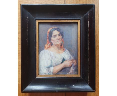 Marion Edith Hewkley (Mrs Sutherland Gill of Worthing) - watercolour miniature - 'Italian Peasant', half length female portra