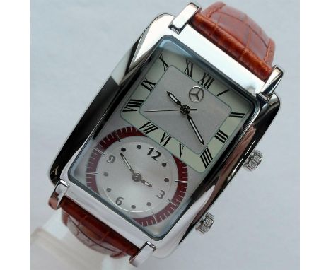 A rare contemporary Art Deco-style Mercedes-Benz classic dual-time zone 'Tank' gentleman’s wrist watch with box and papers. L