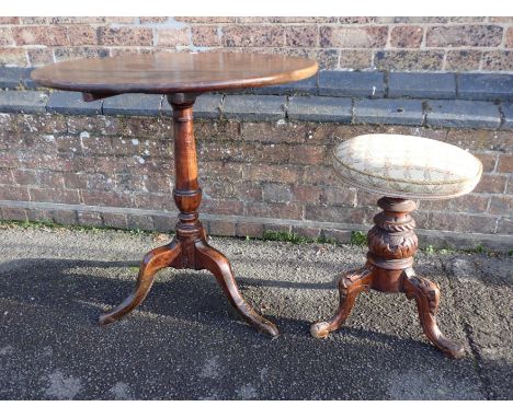 A 19th CENTURY FRUITWOOD TILT-TOP TRIPOD TABLE71cm dia (old repairs to legs etc), and a Victorian walnut revolving piano stoo