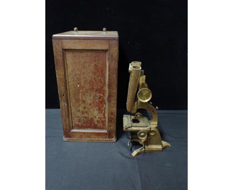 A BRASS MICROSCOPE BY M. PILLISCHER, LONDON No. 998in mahogany case (a/f)