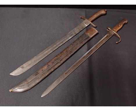 19th CENTURY GERMAN SWORD WITH SCABBAREDmarked Weyersberg Soliingen, and with a number, and a Turkish bayonetNote: You must b