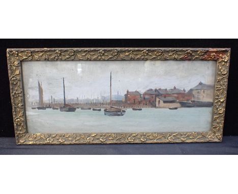 ATTRIBUTED TO GEORGE PONTIN:Gloucester Docks, oil sketch on board, 44 x 20cm