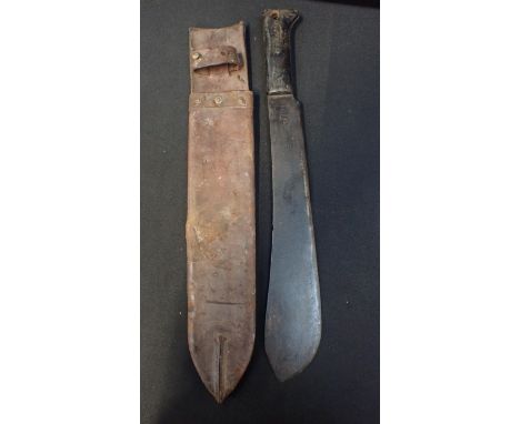 AN AMERICAN WWII COLLINS & Co LEGITIMUS MACHETEstamped 1944, blade 37.5cm, with leather sheathNote: You must be over 18 to pu