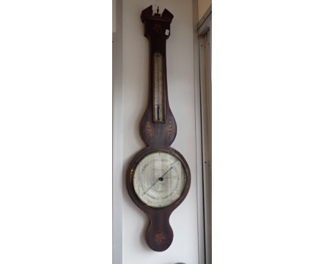 A MAHOGANY CASED WHEEL BAROMETER BY P. PEDRONCINI, LUDLOWwith shell inlay, 19th century