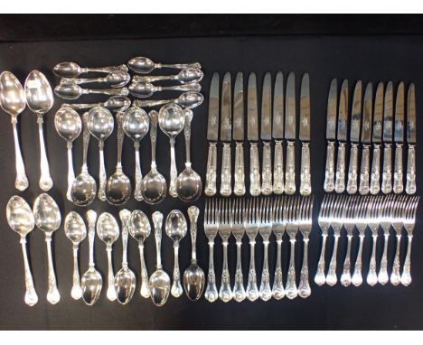 A MAPPIN & WEBB SILVER-PLATED KING'S PATTERN CANTEENfor eight, with four serving spoons (loose)