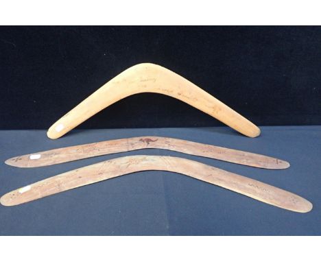 THREE AUSTRALIAN ABORIGINAL BOOMERANGS two inscribed 'Muddie Duddie Tribe, Murray River' (3)