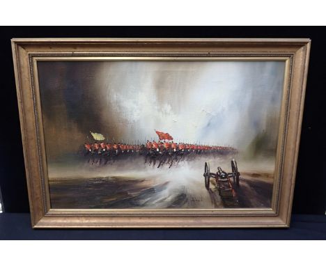 JOHN BAMPFIELD (b. 1947) CHARGE OF THE LIGHT BRIGADEsigned lower right, oil on canvas, 48 x 75cm
