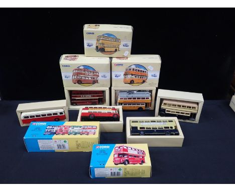 EIGHT BOXED CORGI CLASSICS DIECAST BUS MODELSincluding 'Sunbeam Trolleybus Reading' with one empty Corgi box. (9)