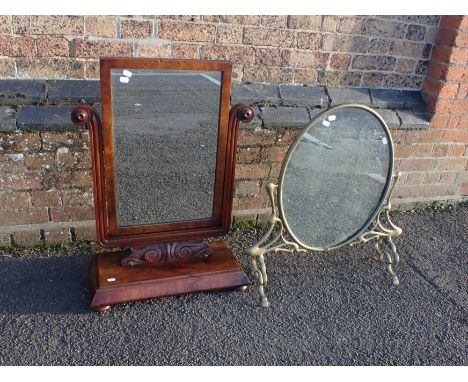 A WILLIAM IV MAHOGANY TOILET MIRROR59cm wide, and an Art Nouveau brass framed mirrored fire screen (a/f) (2)