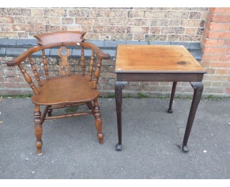 A VICTORIAN 'SMOKER'S BOW' ARMCHAIR, WITH ELM SEATdouble stretcher and shaped and pierced splat, and a Chippendale revival oc
