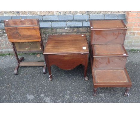 A SET OF 19th CENTURY MAHOGANY BED STEPS(converted to library use), a rosewood firescreen with writing flap, and a mahogany n