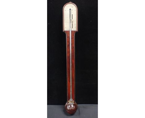 NAIRNE &amp; BLUNT, LONDON; A MAHOGANY CASED STICK BAROMETER 19th century, with silvered dial, exposed tube, and domed cover 