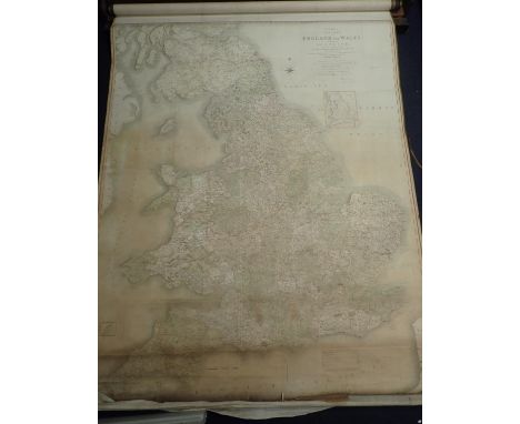 JOHN CARY: CARY'S NEW MAP OF ENGLAND AND WALES WITH PART OF SCOTLAND...June 11th 1791, with wash colouring, laid on linen app