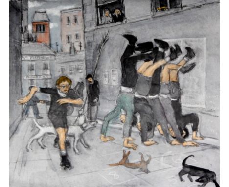 Harold Riley (British b.1934)- 'Sporty John on his skates'
Pencil signed limited edition print. no.28/50, titled on mount, ap