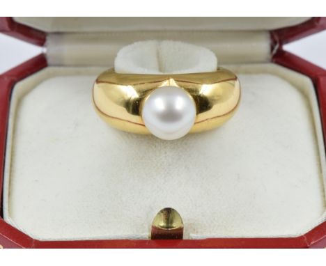 Cartier 18ct yellow gold and pearl set heart ring, in original box, 11.8g, size 'N' 
