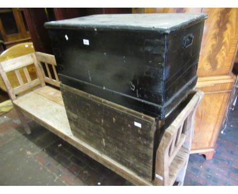 19th Century black painted pine trunk, together with another pine trunkVery poor overall condition 