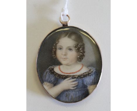 G. Dillono, early 19th Century miniature portrait on ivory of a young girl, wearing a coral necklace, inscribed verso and dat