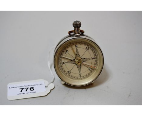 Late Victorian silver cased desk top compass / barometer in two parts (the compass section removable), the brass loop above a