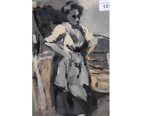 American School oil on paper, portrait of a lady with basket on her back, signed Reed, 11ins x 8ins 