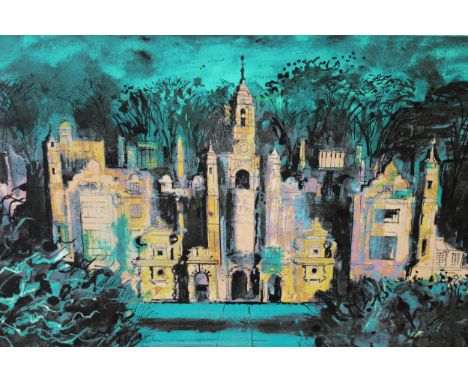 John Piper, signed Limited Edition colour print ' Harlaxton Manor ' No. 3 of 100, 18ins x 26 and 5/8ins, in a silvered frameC
