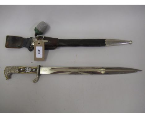 Third Reich style dagger with scabbard, with a horn grip and steel blade, inscribed Weyersberg Kirschbaum Solingen 