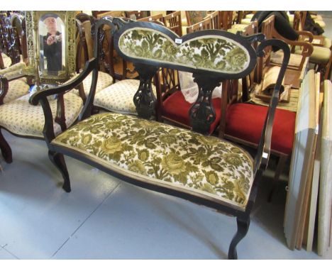 Edwardian ebonised two seat drawing room sofa, 45ins wide 