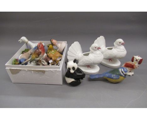 Two Goebel figures of swans, two similar smaller figures of wrens and other miscellaneous animal and bird figures 