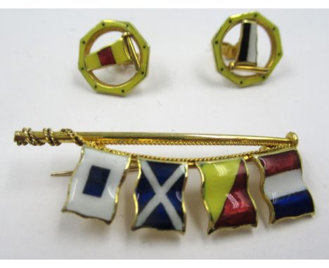 9ct Gold sweetheart brooch, the enamel decorated with maritime signal flags7g 